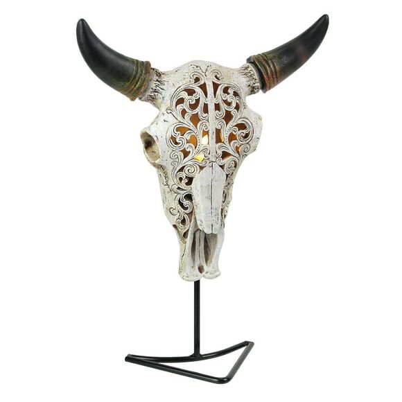 Western Steer Skull Wall Or Table Accent Lamp w/ Removable Metal Stand LED Bulb - Picture 1 of 9